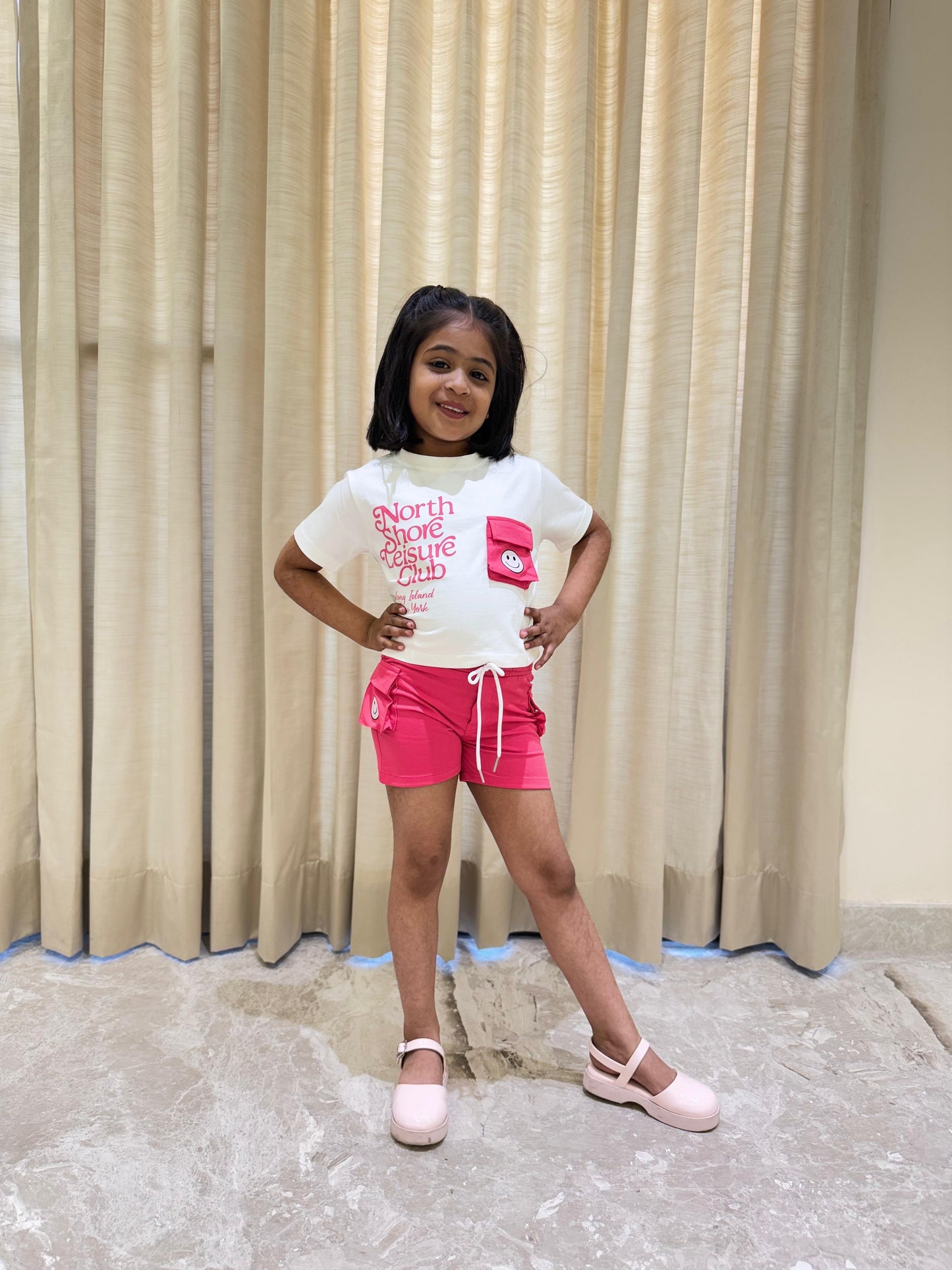 Cheerful Pink & White Shorts Set