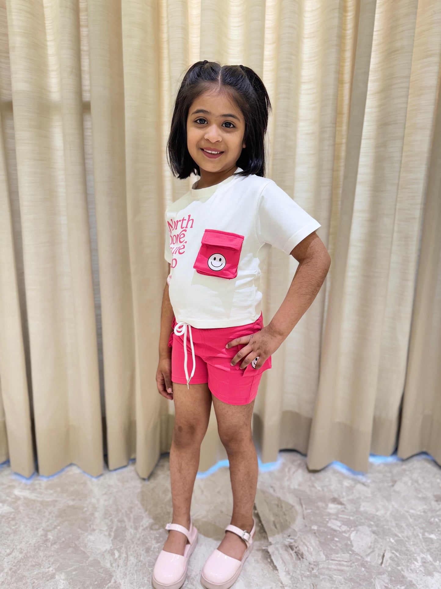 Cheerful Pink & White Shorts Set