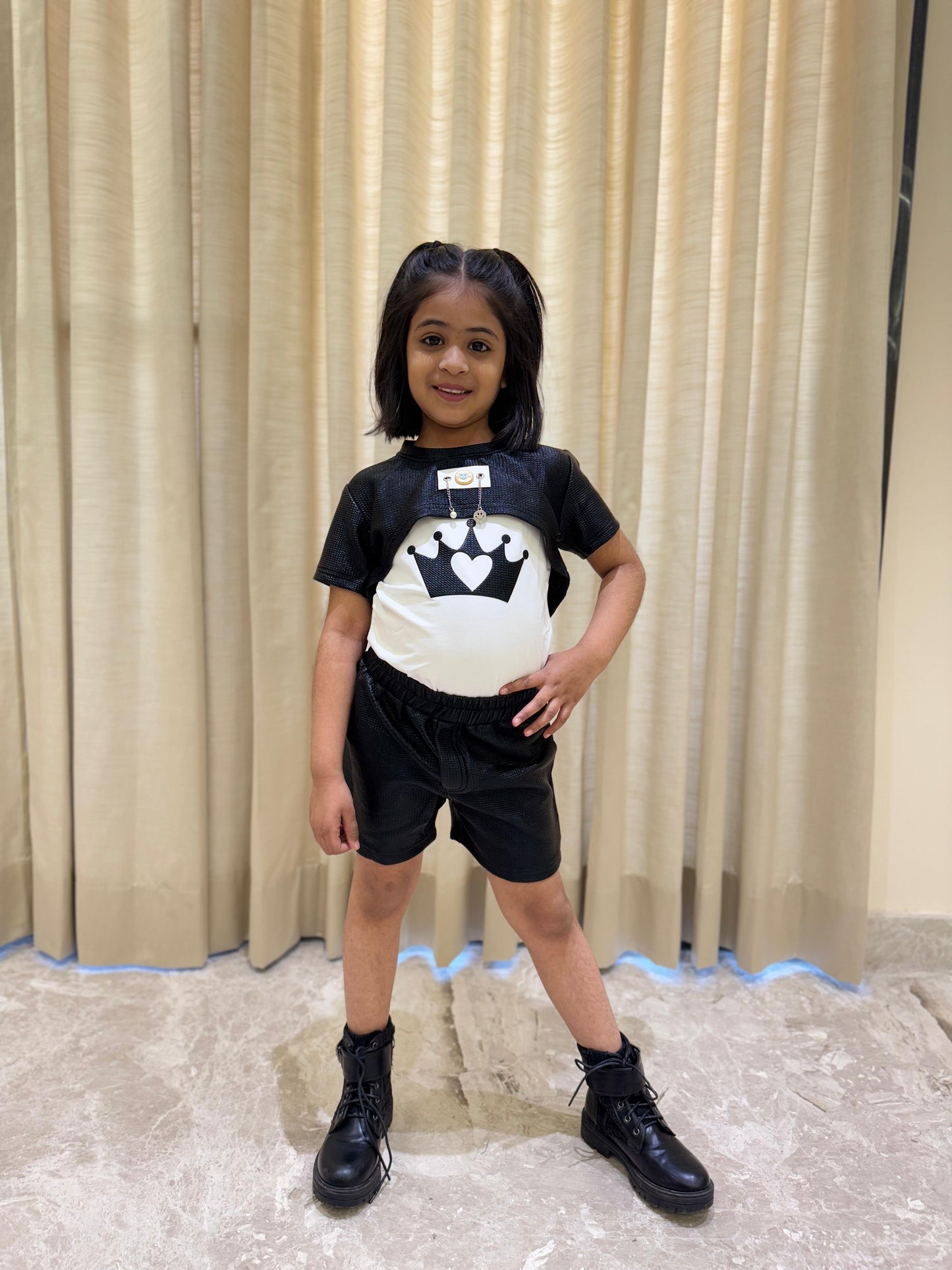 Stylish Black Soft Leather Shorts Set