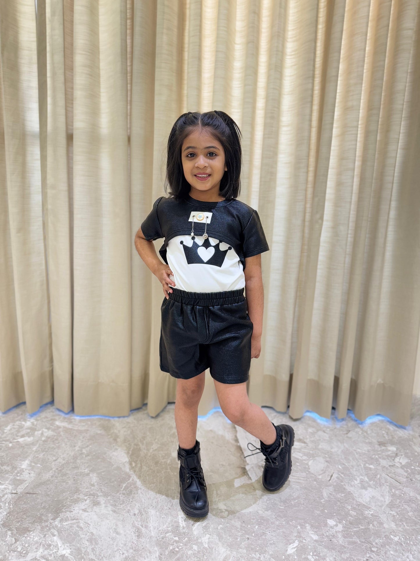 Stylish Black Soft Leather Shorts Set