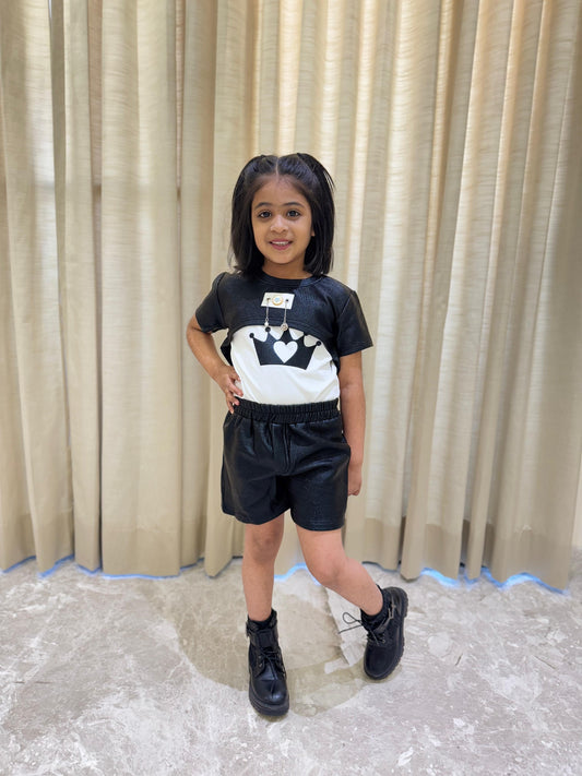 Stylish Black Soft Leather Shorts Set