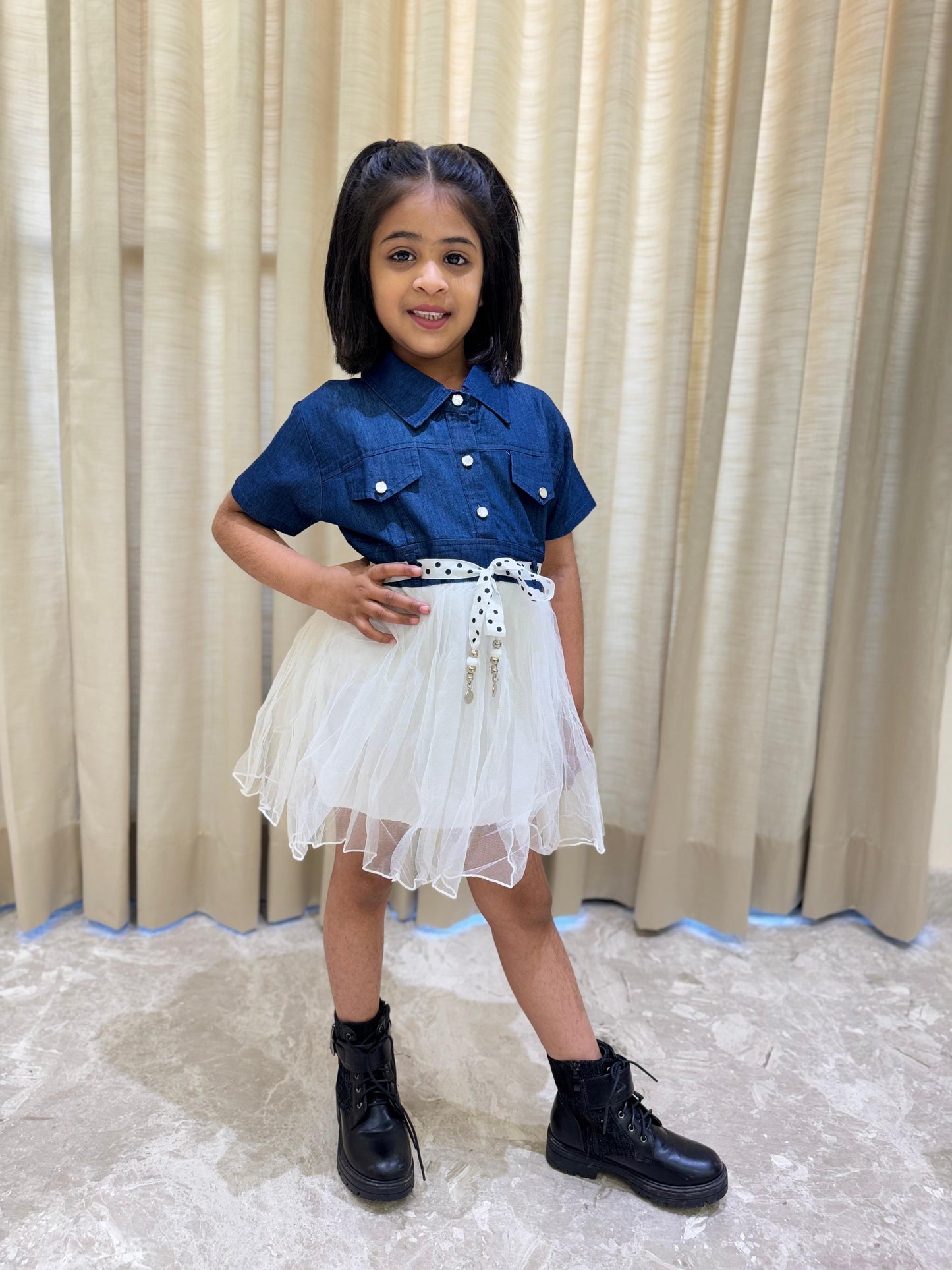 Cute Blue & White Denim Frock