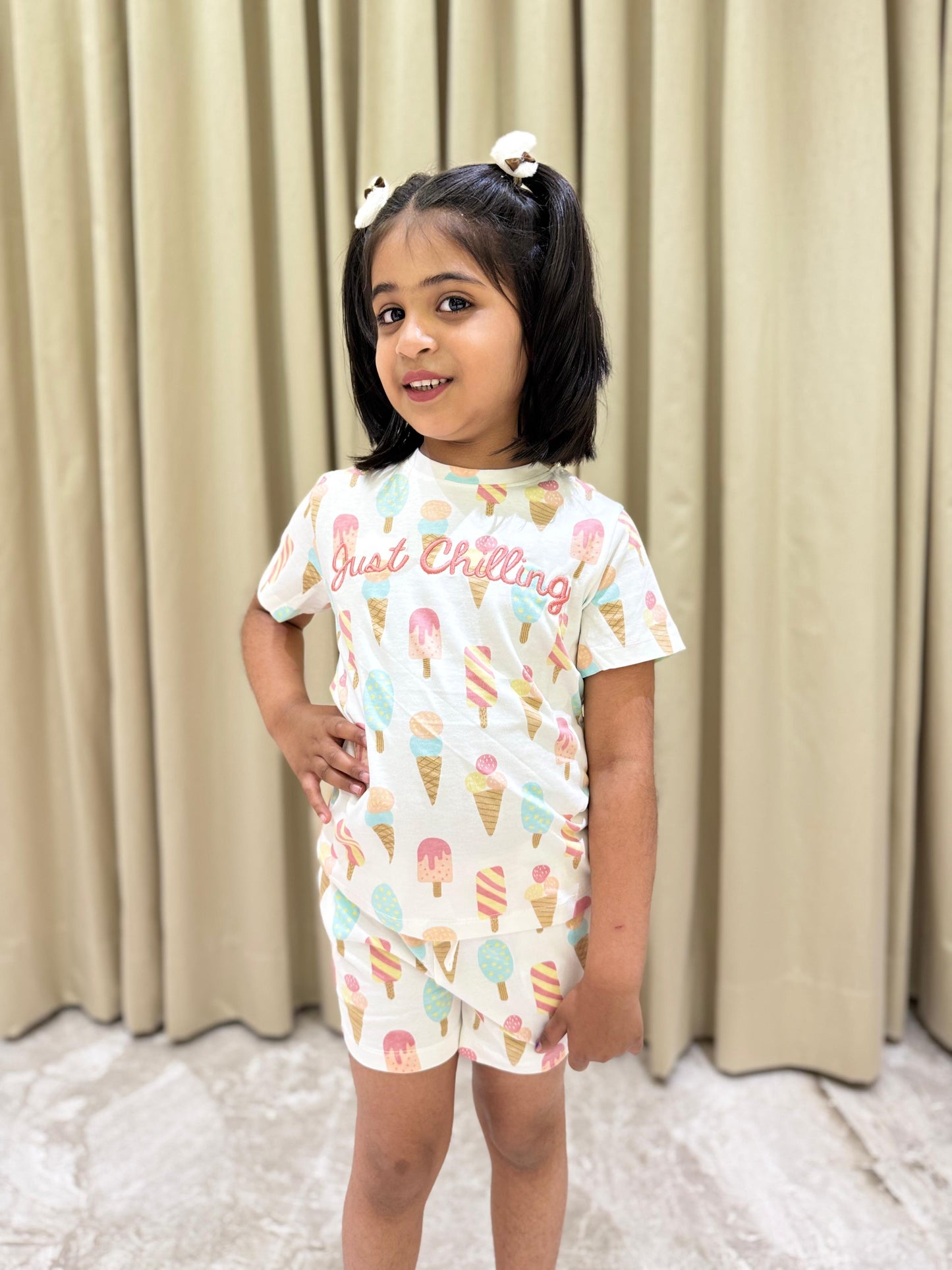 Playful White Icecream Casual wear Shorts Set